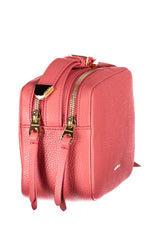 Elegante borsa a tracolla in pelle rosa con logo