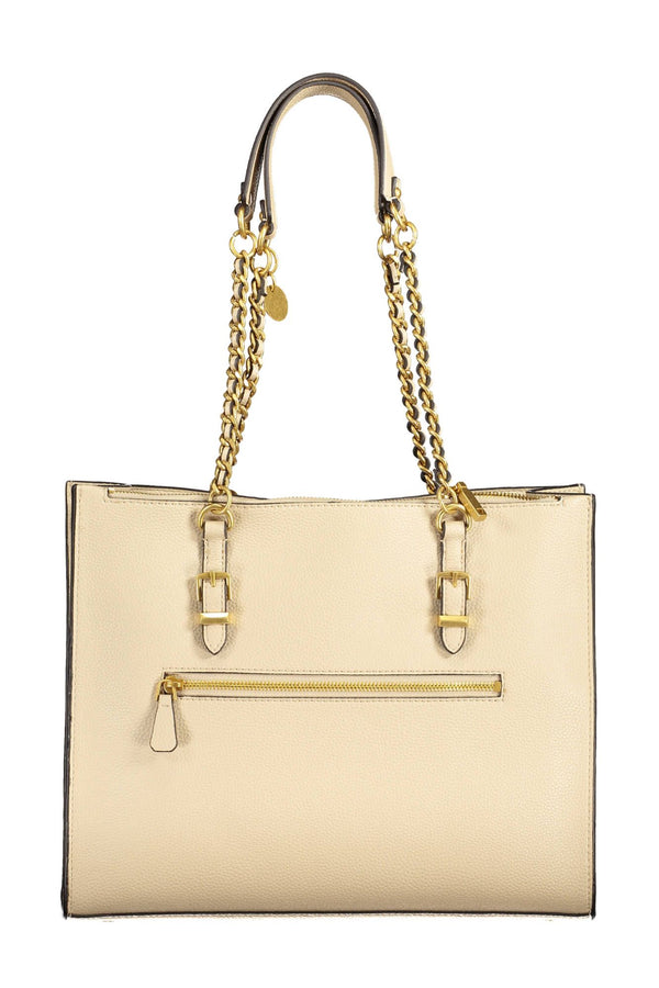 Beige Chain-Link Shoulder Handbag