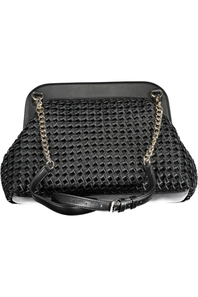 Chic Black Polyurethan Satchel mit Logo -Details