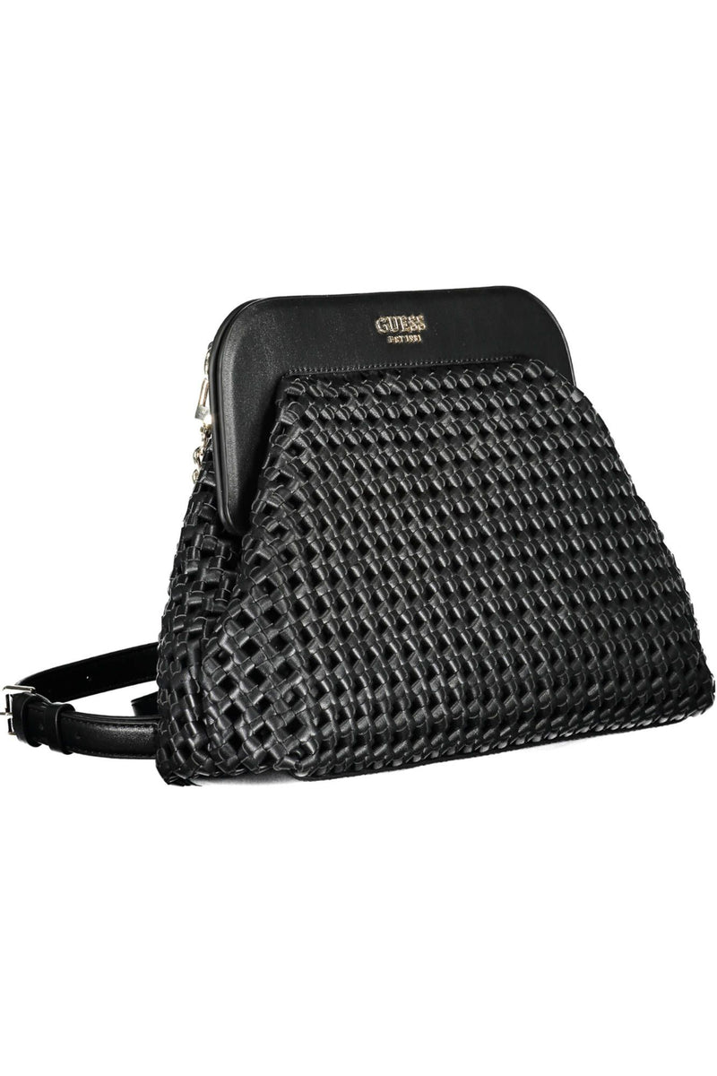 Chic Black Polyurethan Satchel mit Logo -Details