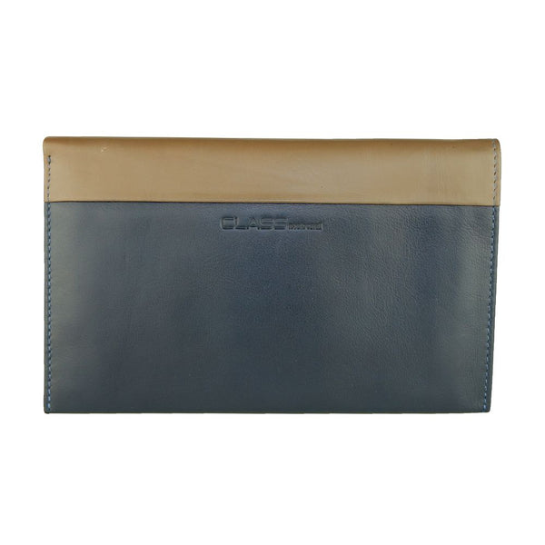 Schlankes blaues und beige Lederbrieftasche