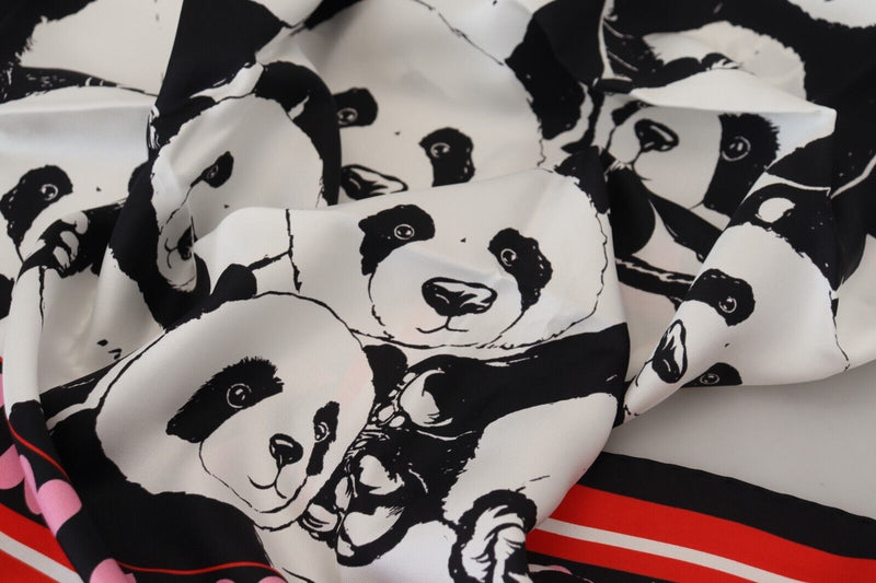 Elegante bufanda de seda con estampado de panda