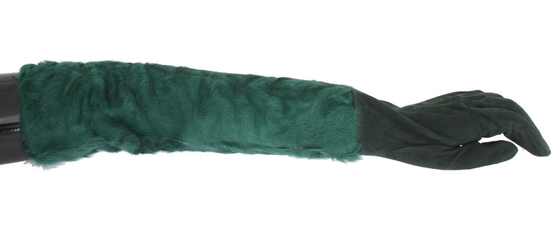 Green Leather Xiangao Fur Elbow Gloves