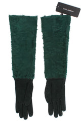 Green Leather Xiangao Fur Elbow Gloves