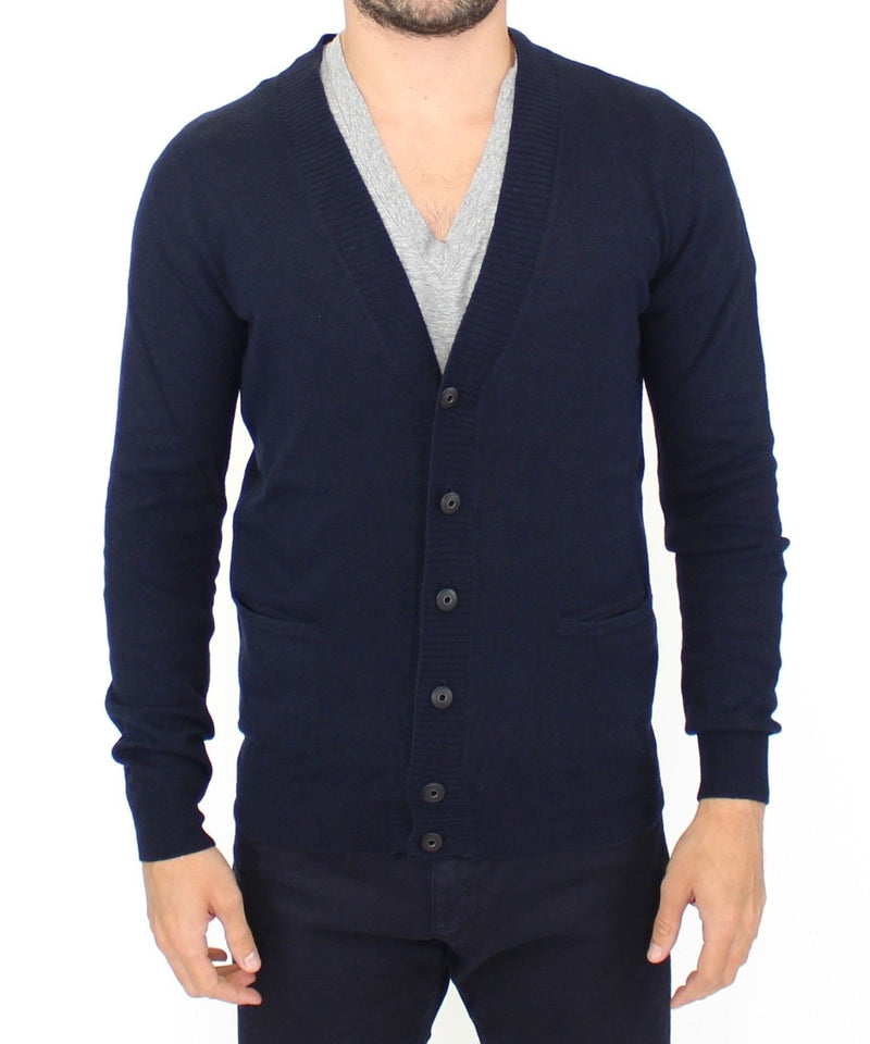 Blue Wool Cashmere Cardigan Pullover Sweater