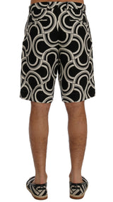 Black White Pattern Linen Shorts