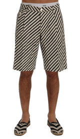 White Black Striped Hemp Casual Shorts