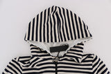 Blue White Striped Hooded Cotton Sweater