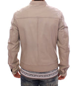 Beige Leather Jacket Biker Coat
