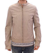 Beige Leather Jacket Biker Coat