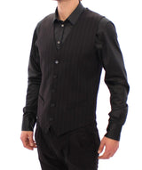Black Striped Wool Logo Vest