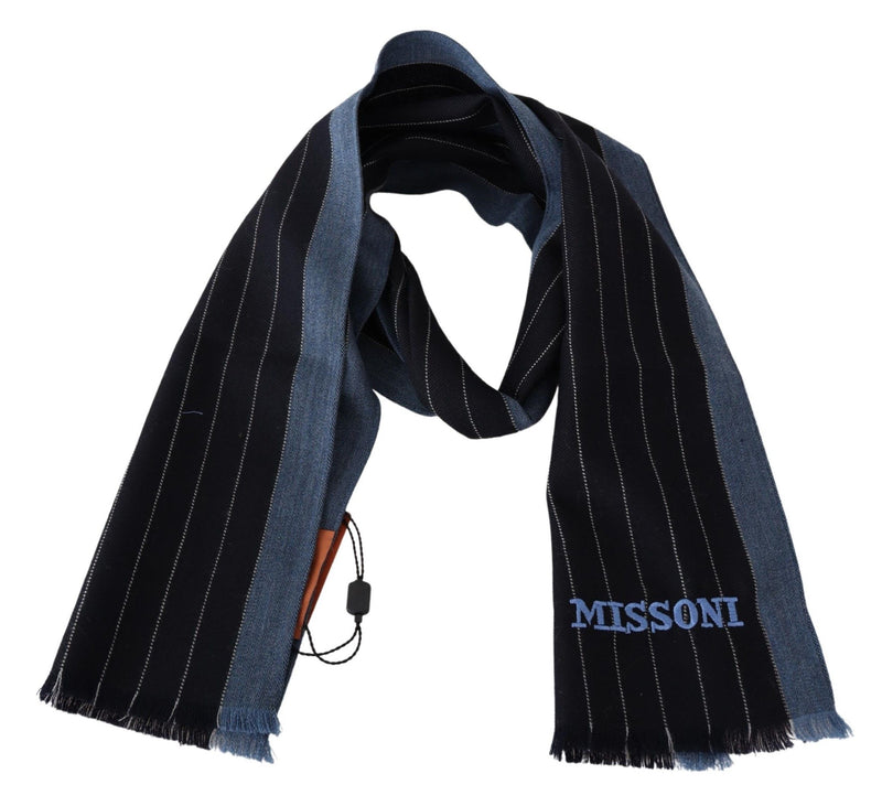 Black Blue Striped Wool Unisex Wrap scarf