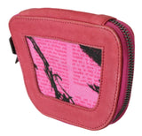 Pink Suede Printed Coin Holder Women Fabric Zippered Purse