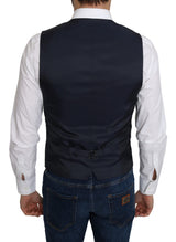 Blue Silk Romb Pattern Formal Coat Vest