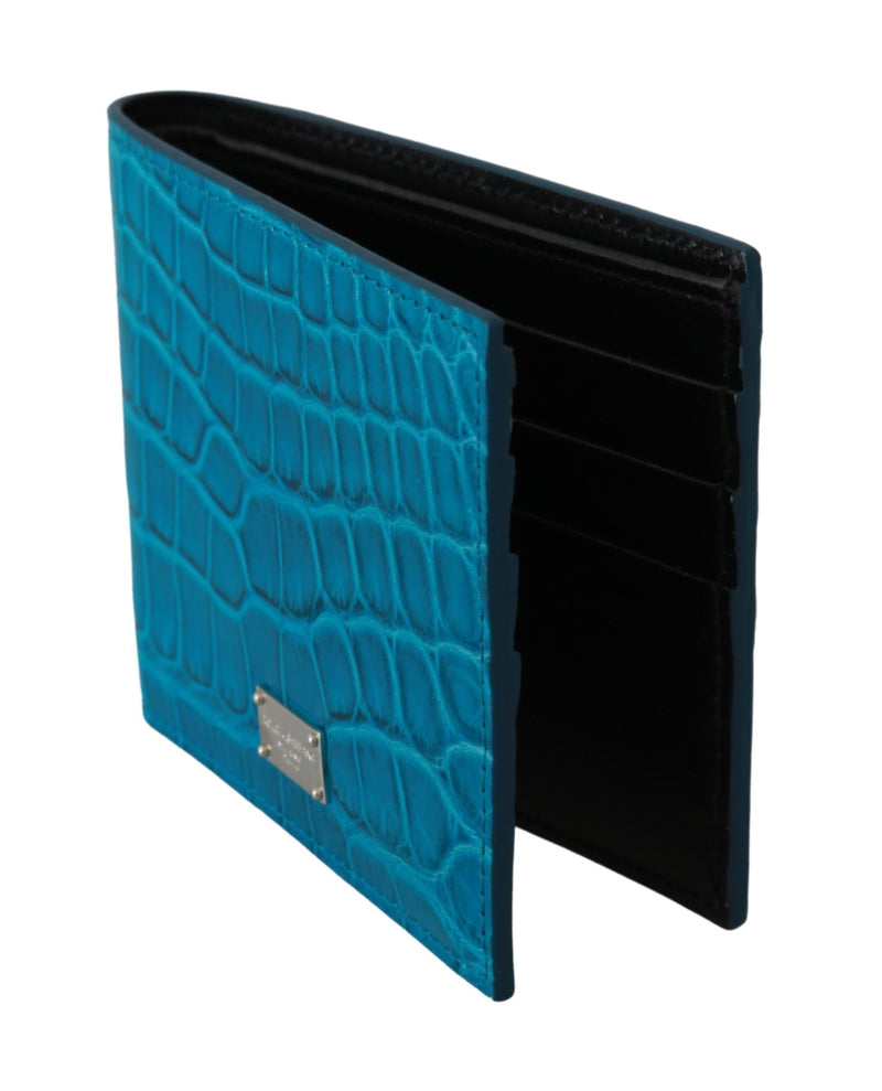 Blue Mens Card Holder Bifold Logo Exotic Skin Wallet