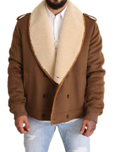 Brown Double Breasted Shearling Coat Jacket