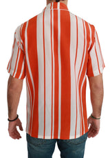 Orange Silk Striped Short Sleeve White Shirt
