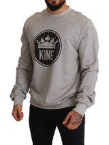 Gray Crown King Print Cotton Sweater