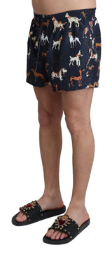 Blue Dog Print Beachwear Shorts Men Swimwear