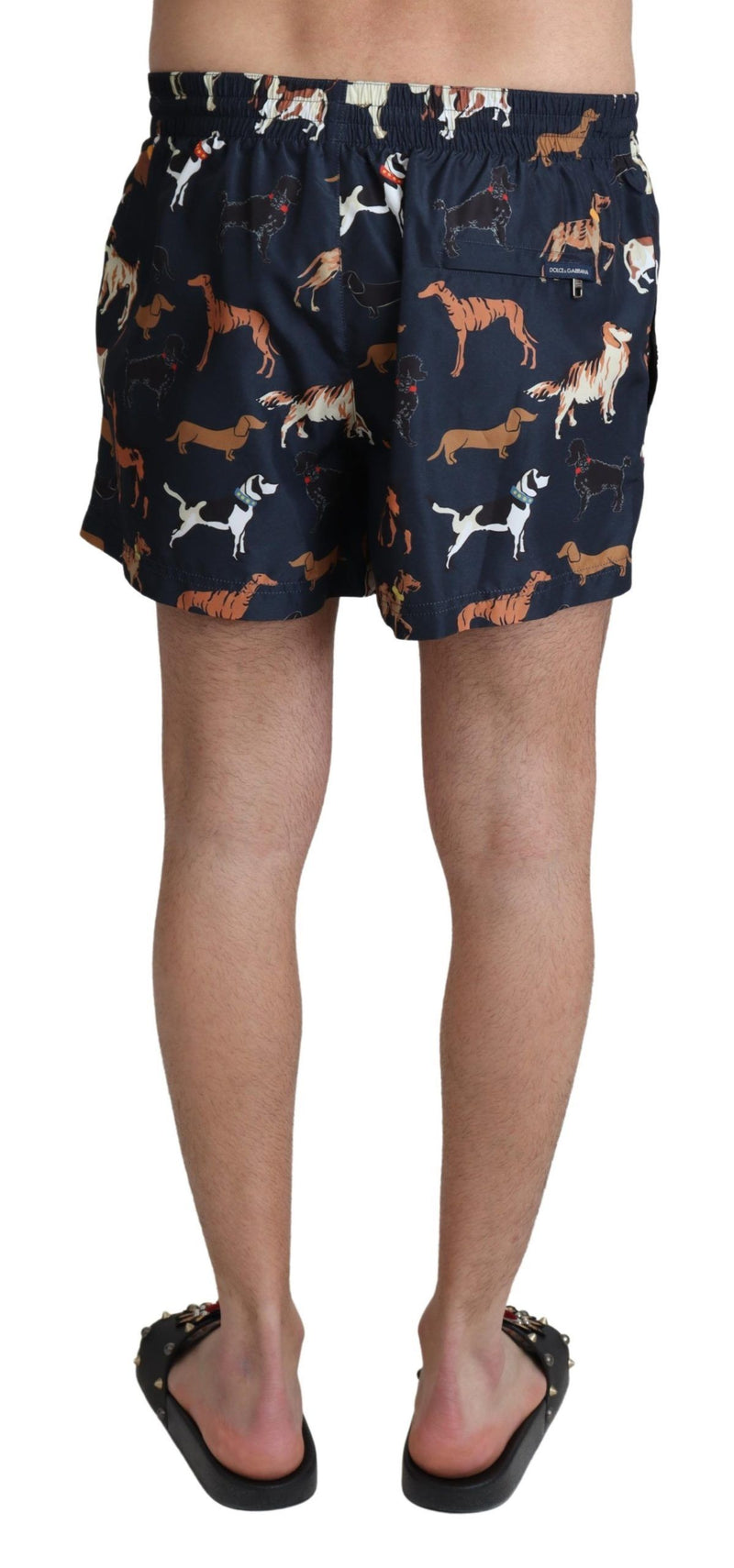Blue Dog Print Beachwear Shorts Men Swimwear