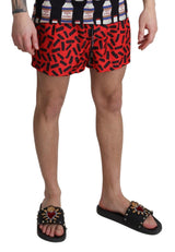 Red Patterned Beachwear Shorts Swimwear