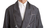 Navy Blue Patterned Double Breasted Coat Jacket