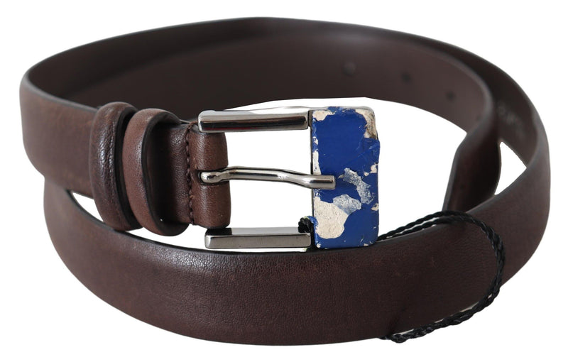 Elegant Brown Leather Classic Belt with Silver-Tone Buckle