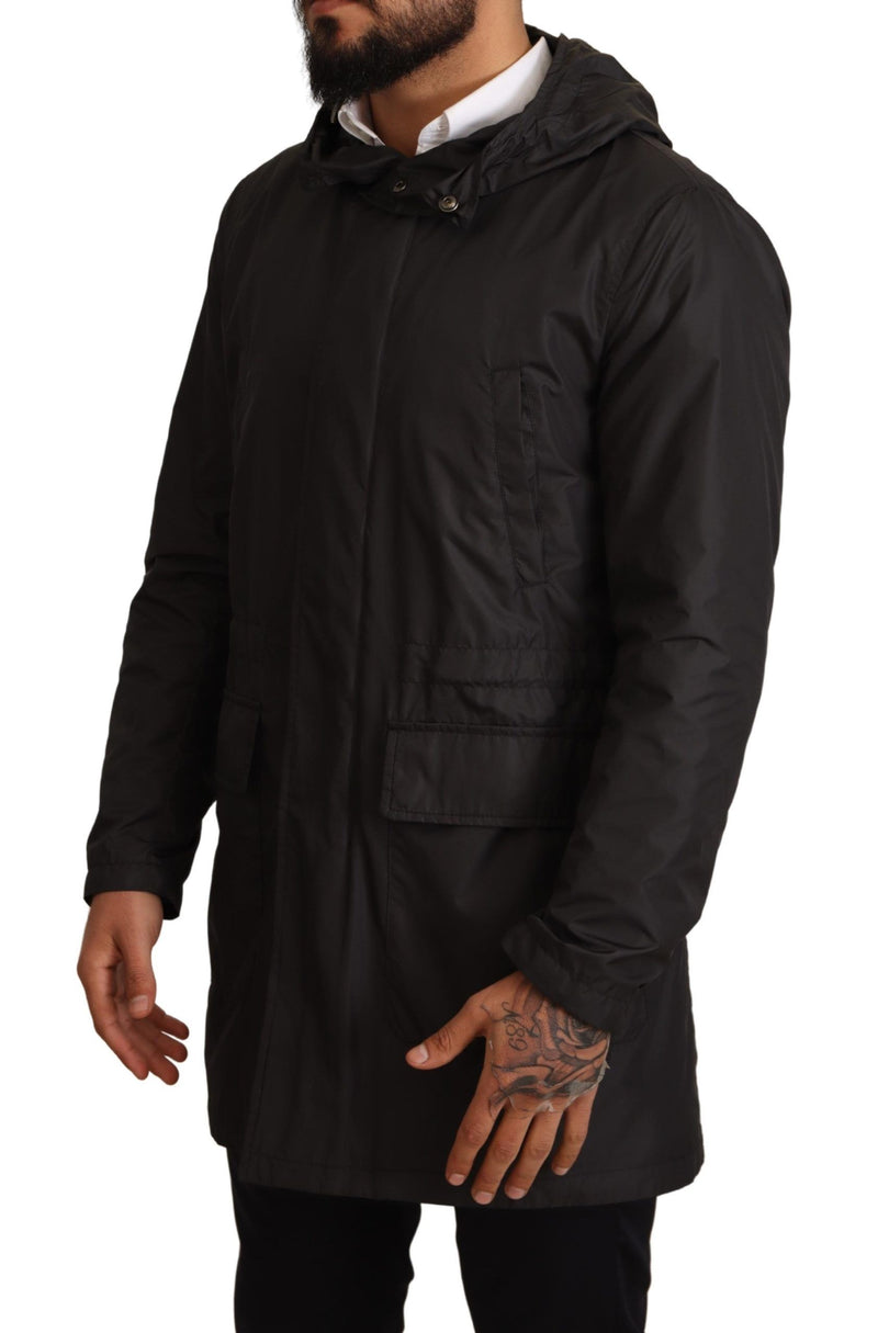 Black Hooded Trench Coat Jacket