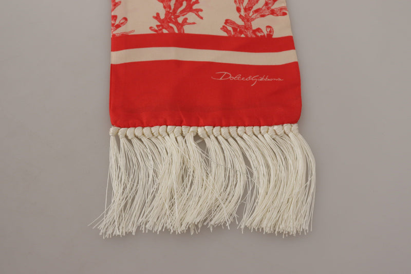 Elegant Silk Men's Scarf Wrap - Red Coral Print