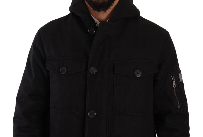 Elegant Black Parka Hooded Jacket