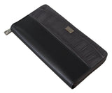 Black Zip Around Continental Clutch Leather Wallet