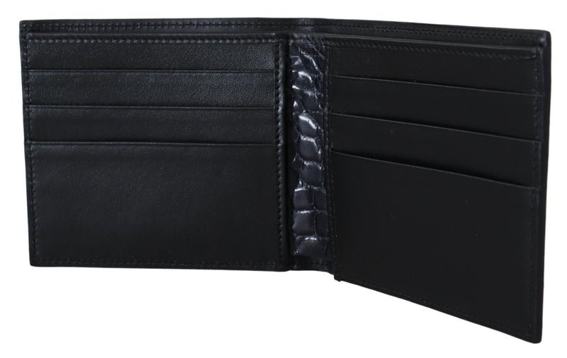 Black Bifold Card Holder Men Exotic Leather Wallet