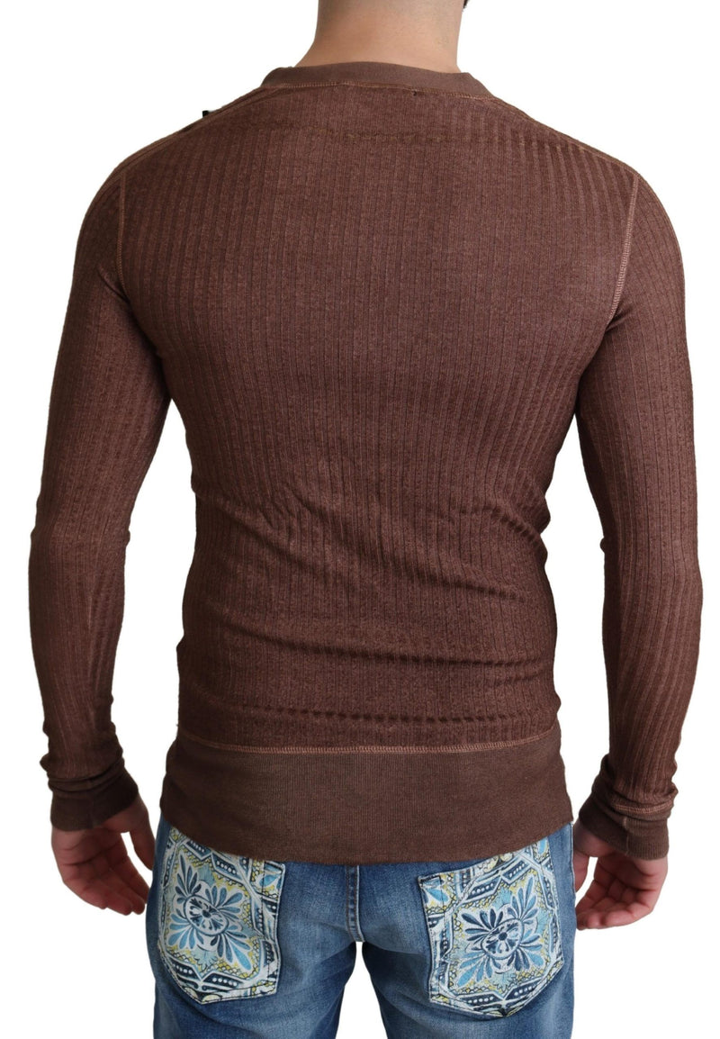 Brown Logo Button Cardigan V-neck Sweater