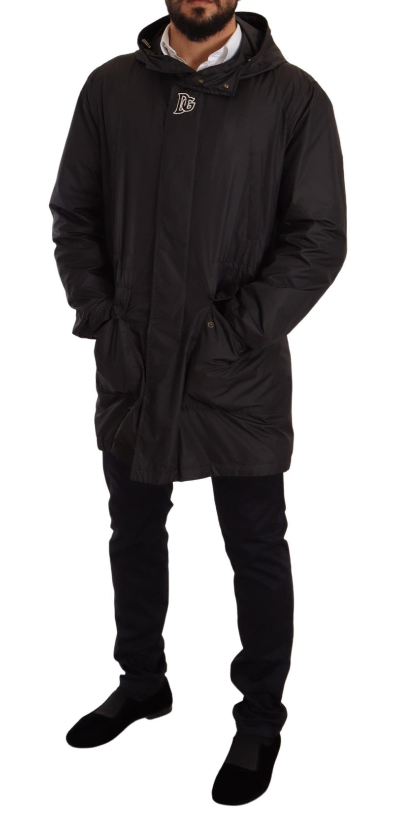 Black Hooded Mens Trench Coat Jacket