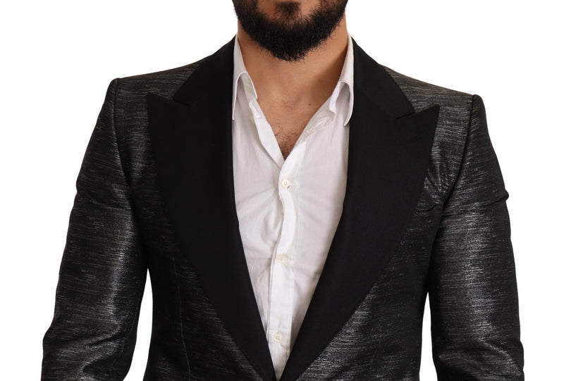 Gray Metallic Black Slim Tuxedo Blazer