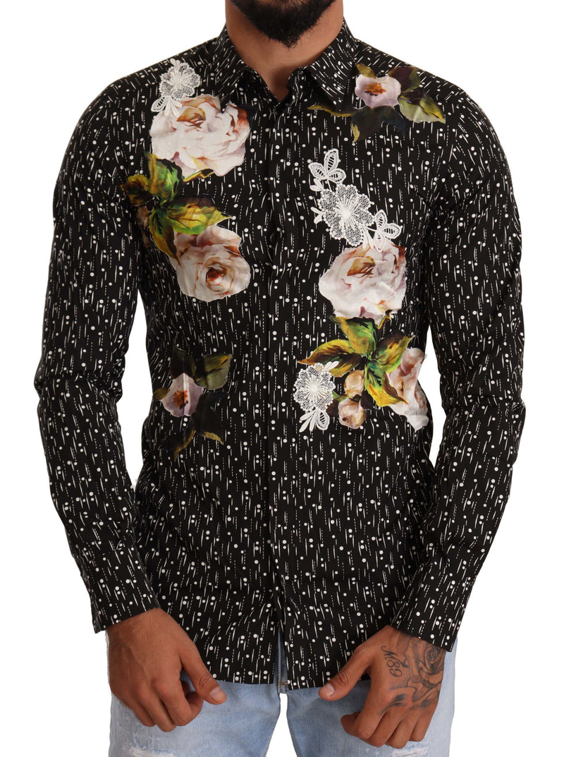 Black Floral Brocade Cotton Shirt