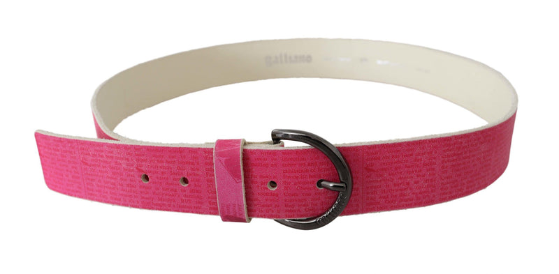 Pink Leather Letter Logo Design Round Buckle Belt
