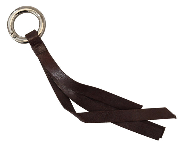 Keychain chic marrone in pelle marrone con accenti di ottone