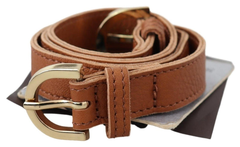 Light Brown Leather Gold Double Buckle Waist Belt