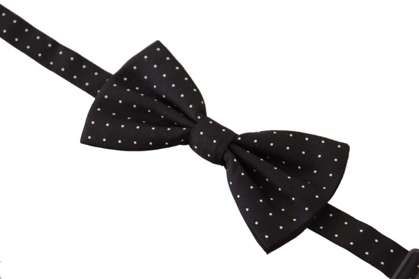 Elegant Black Polka Dot Silk Bow à noeud