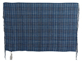 Chic Linen Fringed Scarf in Blue Checkered