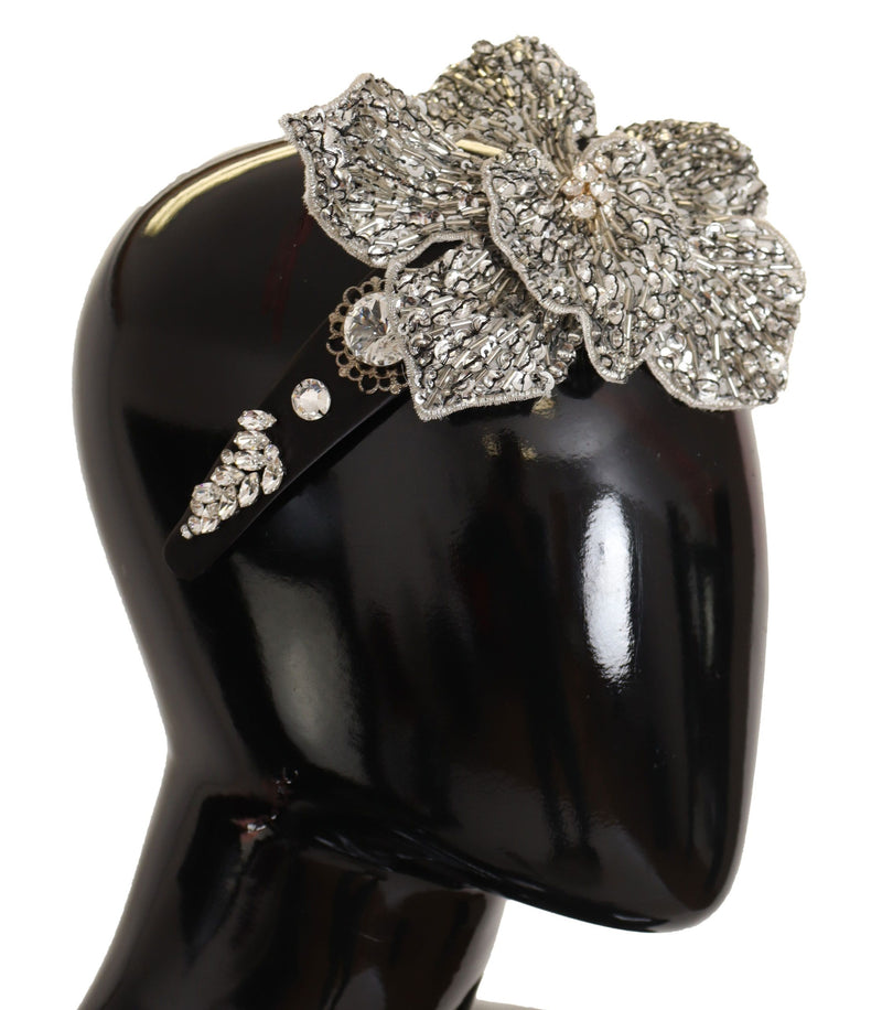 Black Crystal Beaded Sequined Large Flower Diadem Headband