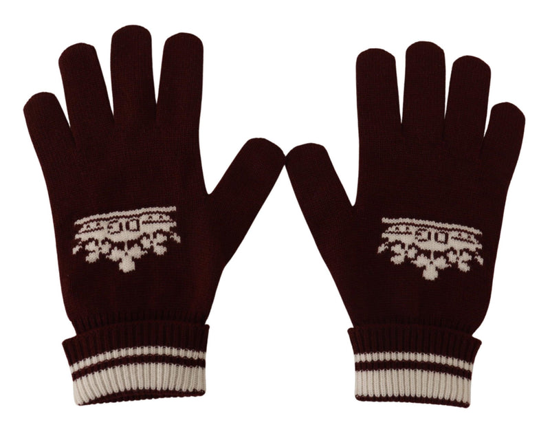 Red White D&G Logo Crown Cashmere Gloves