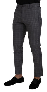 Grey Cotton Checkered Chino Pants