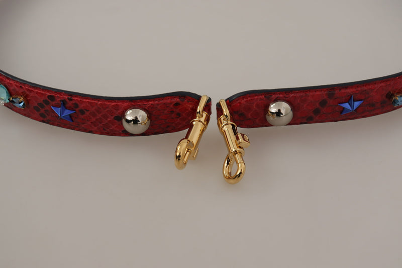 Chic Red Python Leather Shoulder Strap