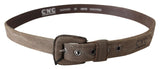 Brown Leather Logo Buckle Waist Belt