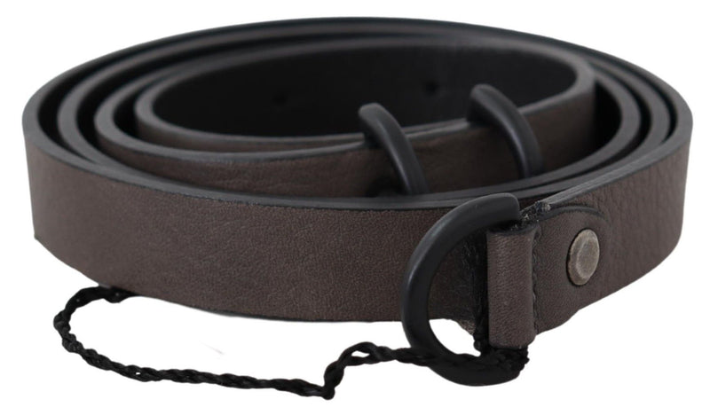 Brown Leather Skinny Round Buckle Belt