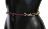 Purple Leather Gold Chain Crystal Waist Belt