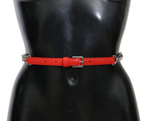 Red Leather Roses Floral Silver Waist Belt