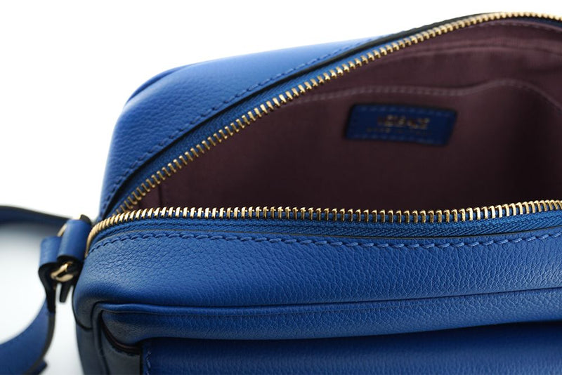 Elegante borsa per fotocamera in pelle a vitello blu